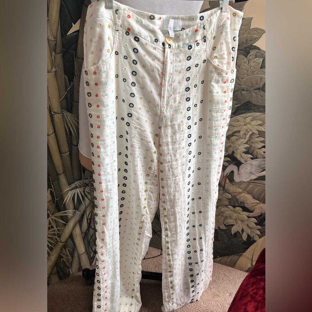 Anthropologie White Wide Leg Pants with Eyelet Detail - Picture 4 of 5